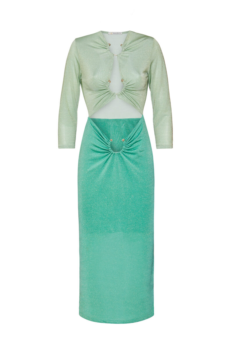 Gizem Metallic Jersey Cut-Out Midi Dress