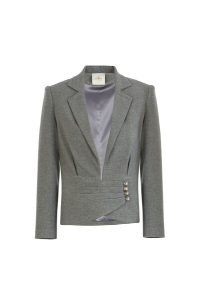 Tina Tailored Grey Wool Blazer with Asymmetric Button Detail