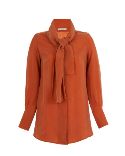 Fonda Tie-Neck Shirt in Rust – Vegan Cupro, OEKO-TEX®
