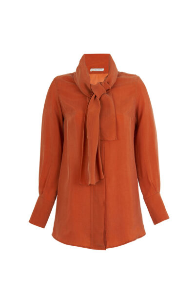 Fonda Tie-Neck Shirt in Rust – Vegan Cupro, OEKO-TEX®