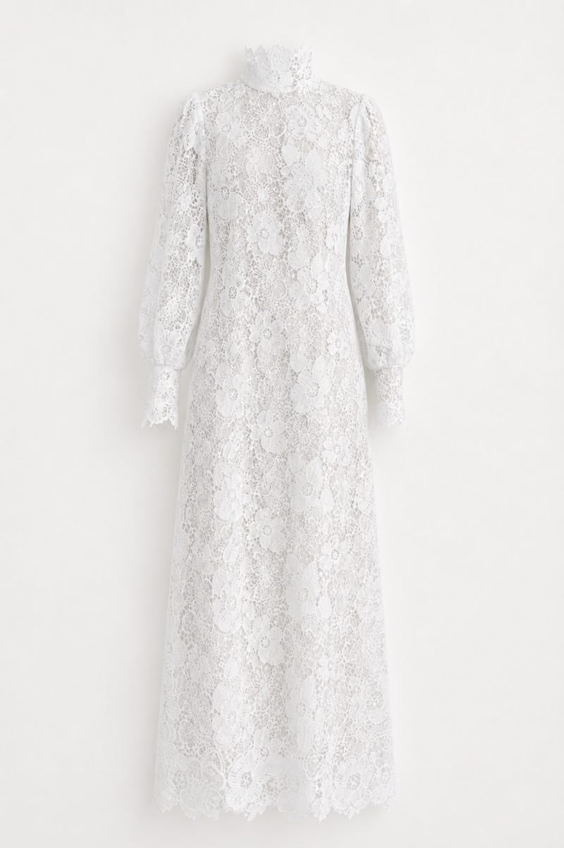 Hayley Dress - Elegant White Lace Long-Sleeve Maxi Dress
