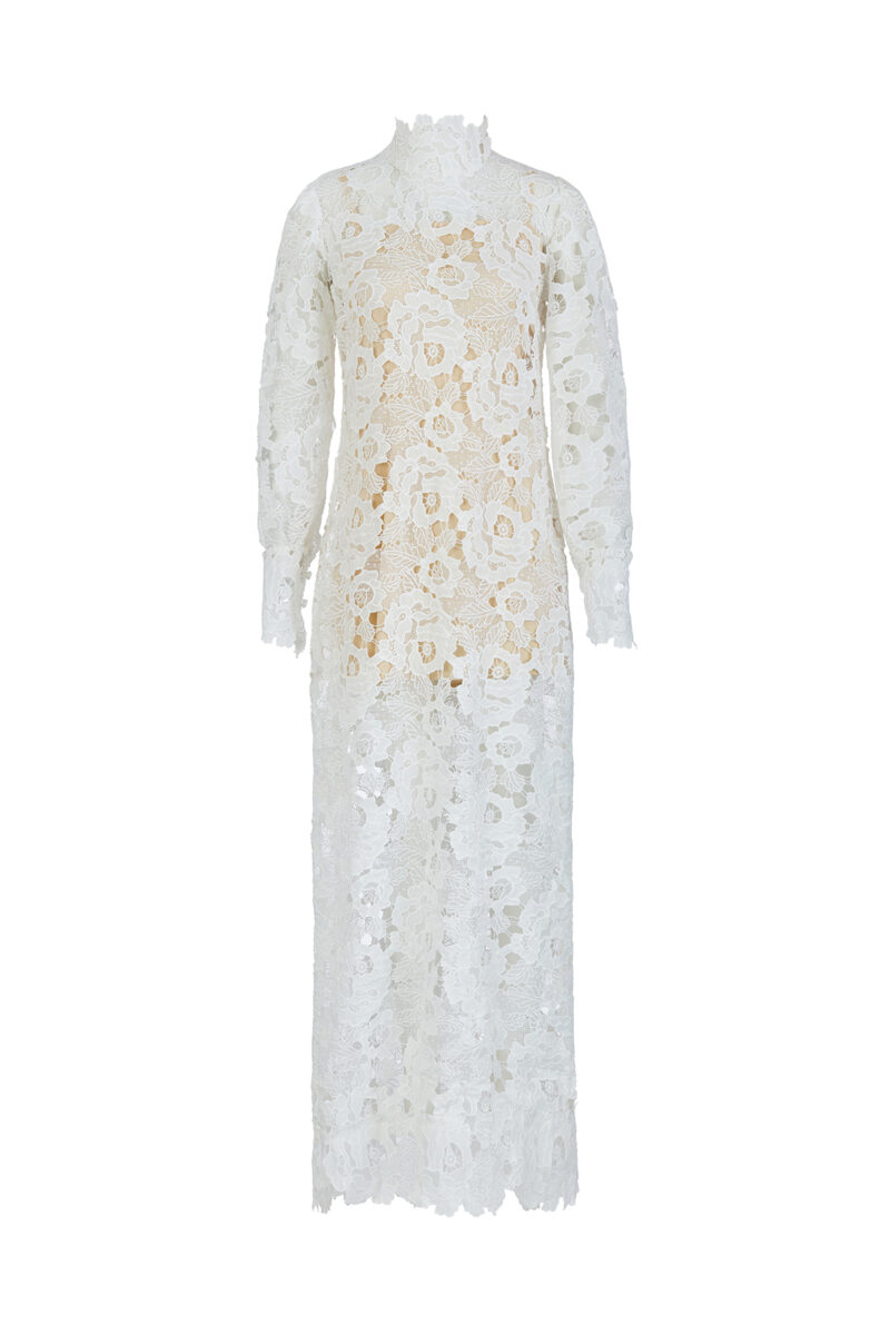 Holly Dress – Elegant White Lace Long-Sleeve Maxi Dress