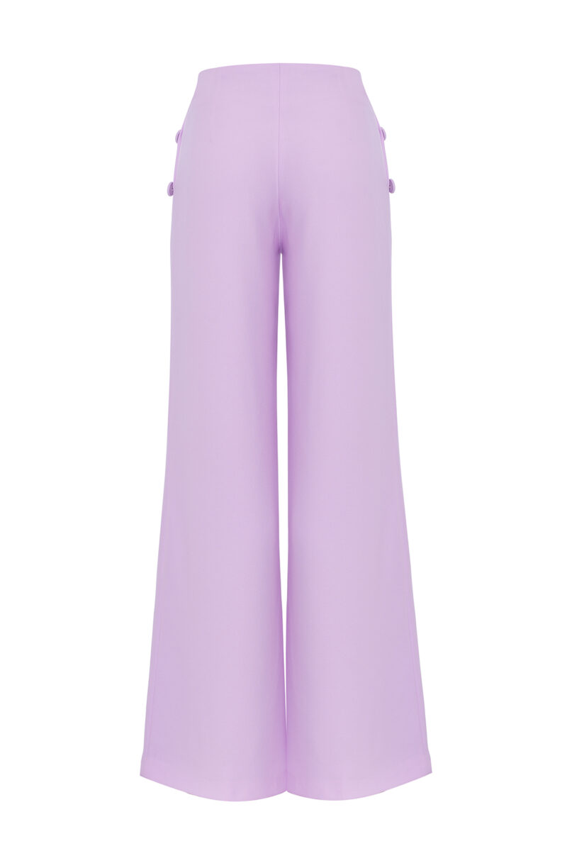 Orchid Pants – Crepe Wide-Leg Trousers with Button Detail