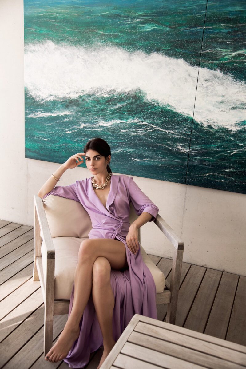 Lavender Wrap Maxi Dress with Ruched Waist