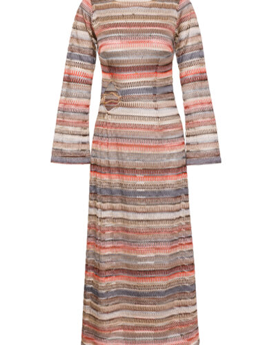 Zigzag Knit Maxi Dress with Waist Cut-Out