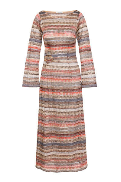 Zigzag Knit Maxi Dress with Waist Cut-Out