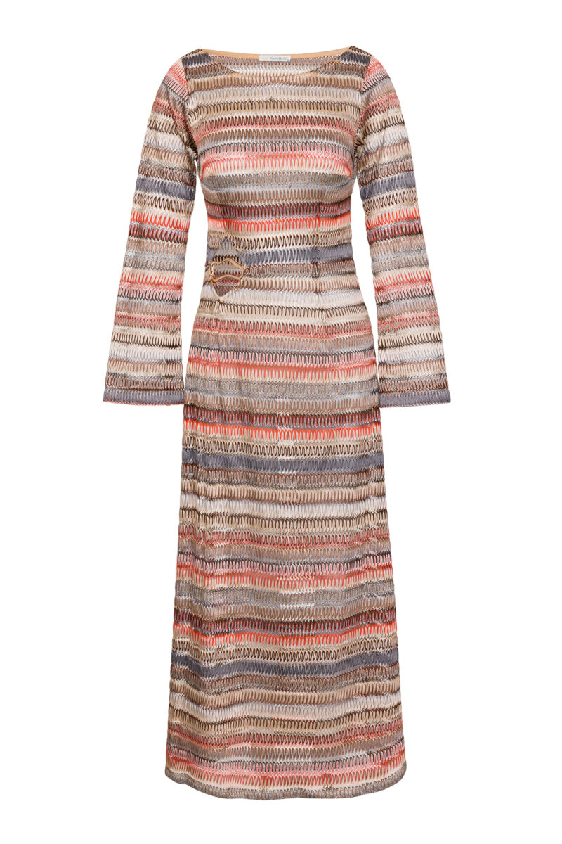 Zigzag Knit Maxi Dress with Waist Cut-Out