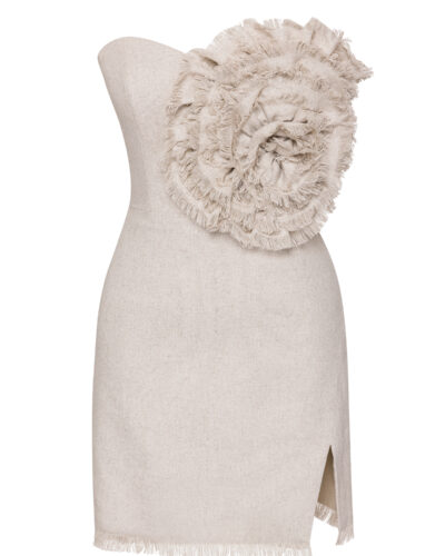 Liana Strapless Linen Mini Dress with Rosette