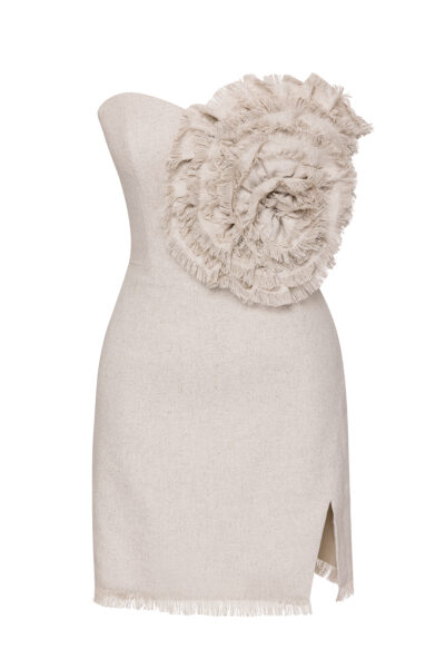 Liana Strapless Linen Mini Dress with Rosette