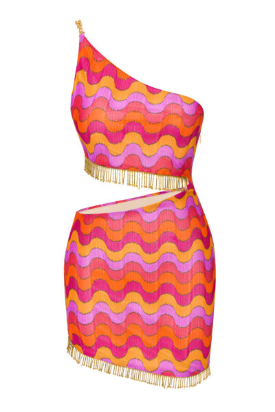 Nalani Fringe Cutout One-Shoulder Knitwear Dress