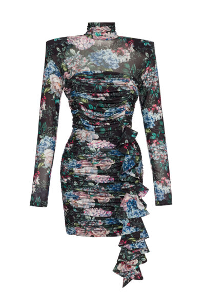 Floral Ruched Mini Party Dress for Women