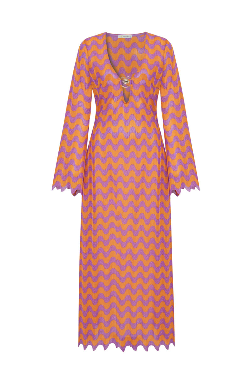 Ada Orange & Purple Zig-Zag Knit Midi Dress