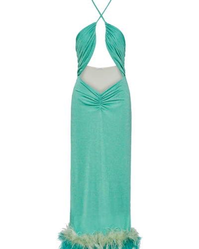 Nova Dress by Nana Gotti - Elegant halter-neck dress with front cutout and shimmering fabric, perfect for a sophisticated look