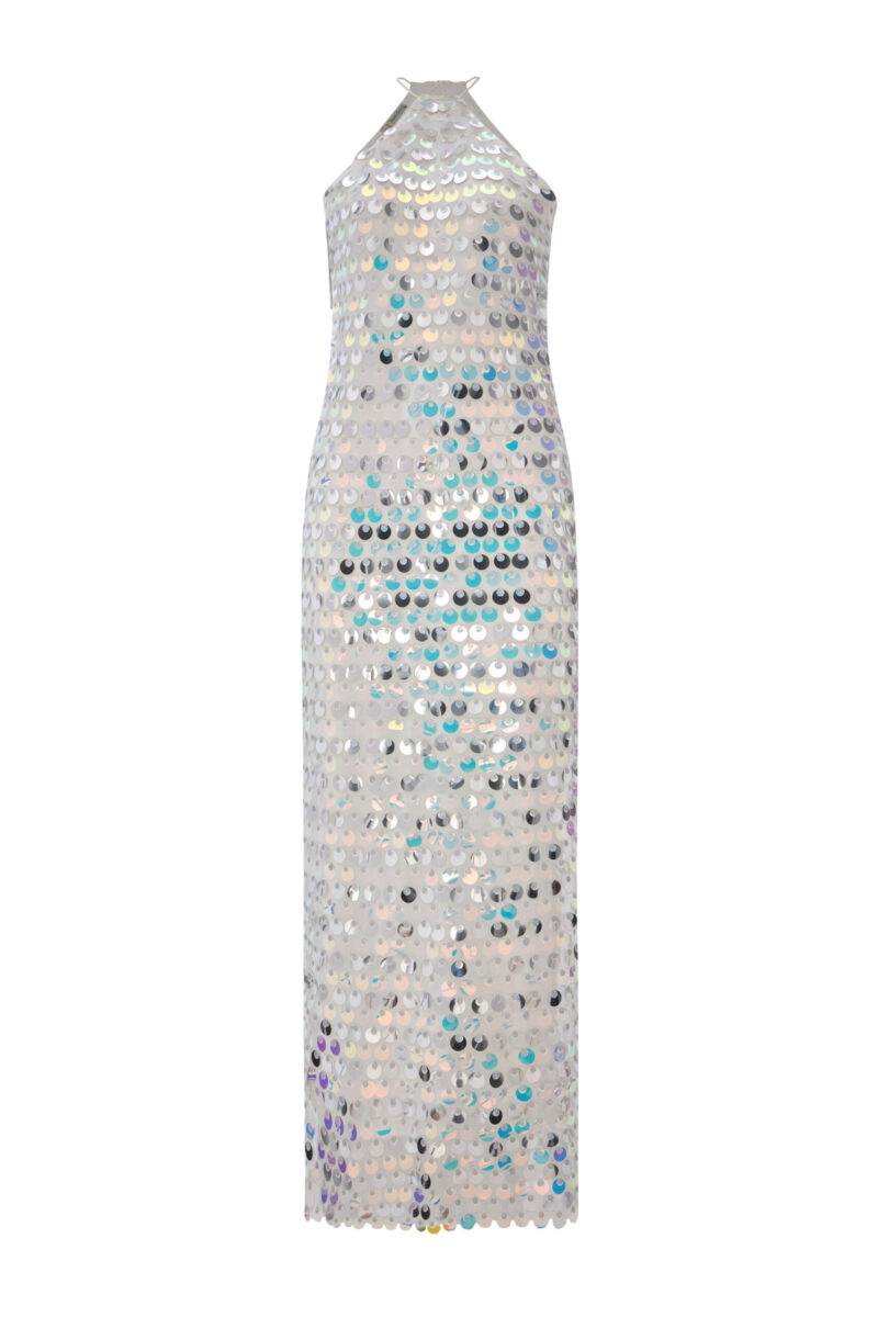 Emery Iridescent Sequin Halter Maxi Dress