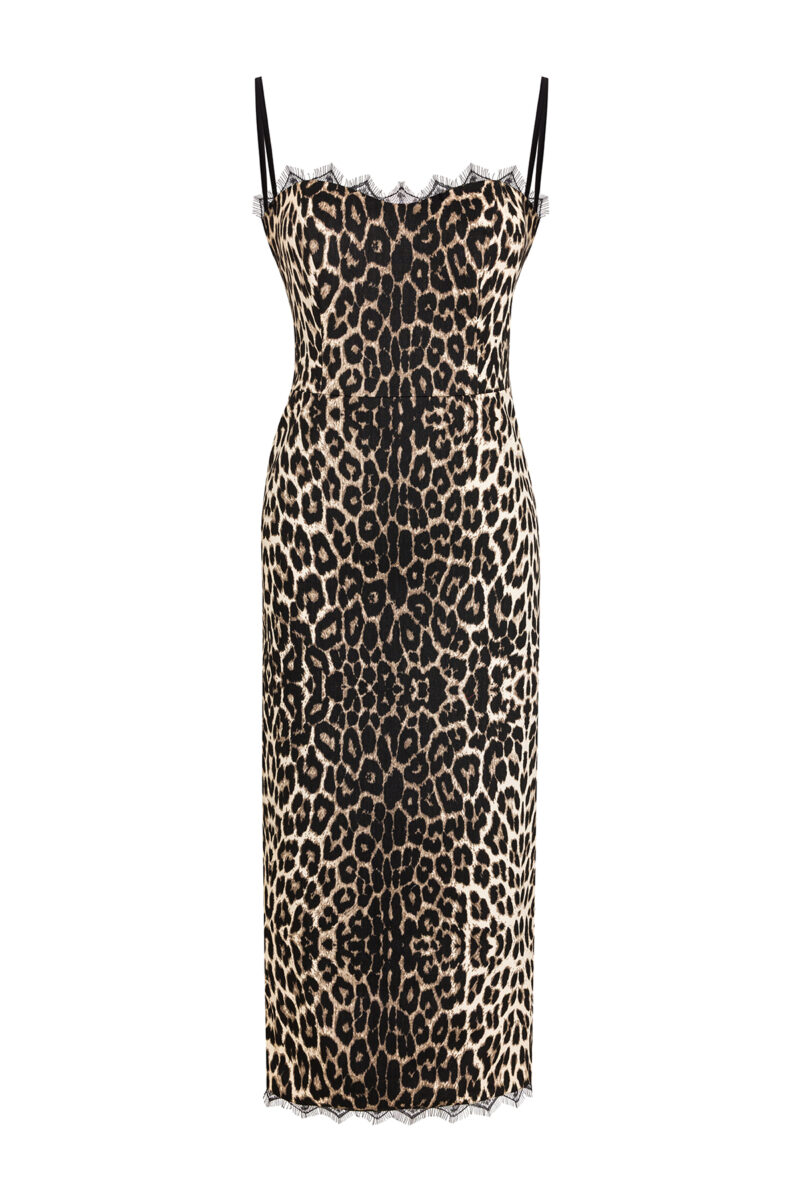 Times Square Dazzle Leopard Print Cotton Midi Dress