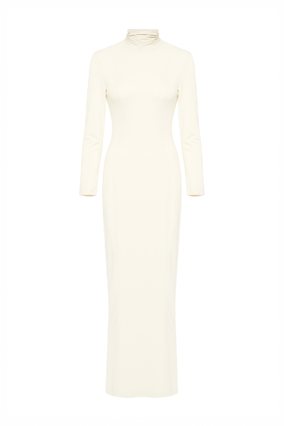 Frida Dress – Off-White Jersey Gown with Open Back