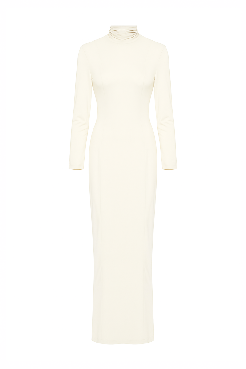 Frida Dress – Off-White Jersey Gown with Open Back