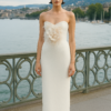 Vala Dress – Strapless White Midi with Floral Detail
