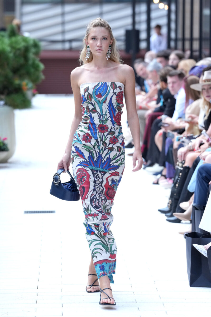 Model wearing Navy Crux Bag at the New York Fashion Week