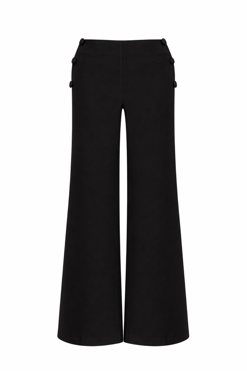 Black Orchid Pants – Crepe Wide-Leg Trousers with Button Detail
