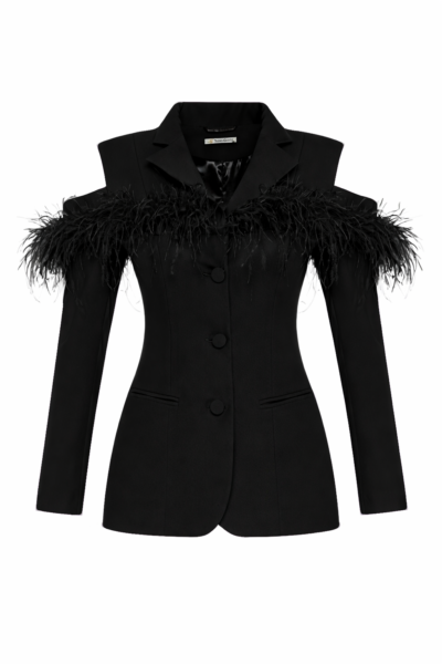 Black Orchid Blazer – Feather-Trim Crepe Blazer