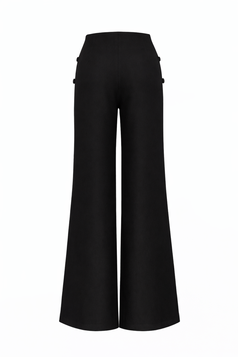 Black Orchid Pants – Crepe Wide-Leg Trousers with Button Detail