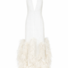 Adeline Halter Crepe Gown with Feather Hem