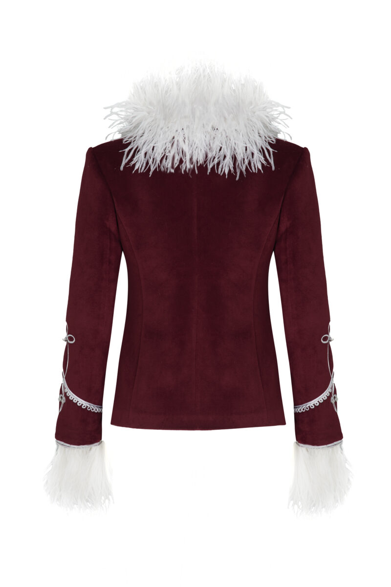 Vireya Blazer – Red Feather Trim Statement Blazer