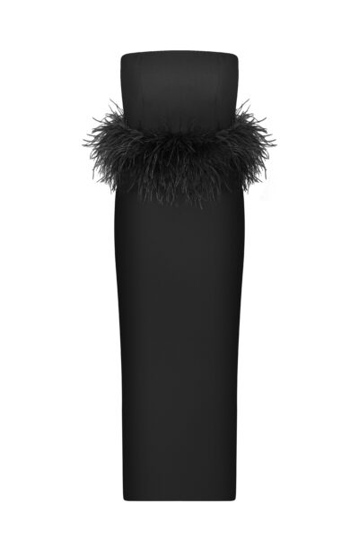 Vela Feather-Trim Strapless Midi Dress
