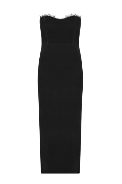 Delara Strapless Lace-Trim Velvet Maxi Dress