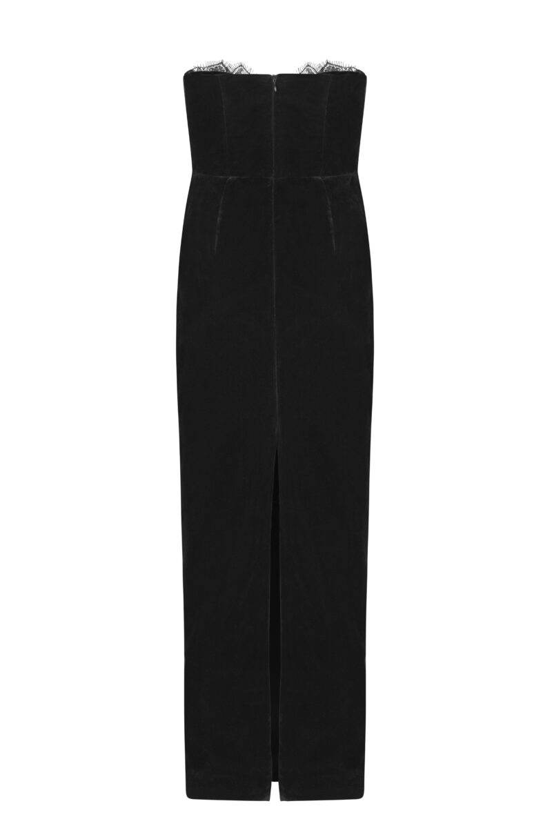 Delara Strapless Lace-Trim Velvet Maxi Dress