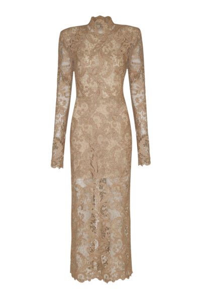 Lia High-Neck Nude Lace Midi Dress