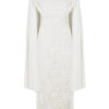 Zafira Dress – White Lace Cape Midi Gown