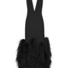 Amaline Dress – Black Crepe Halter Feather Gown