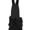 Amaline Dress – Black Crepe Halter Feather Gown