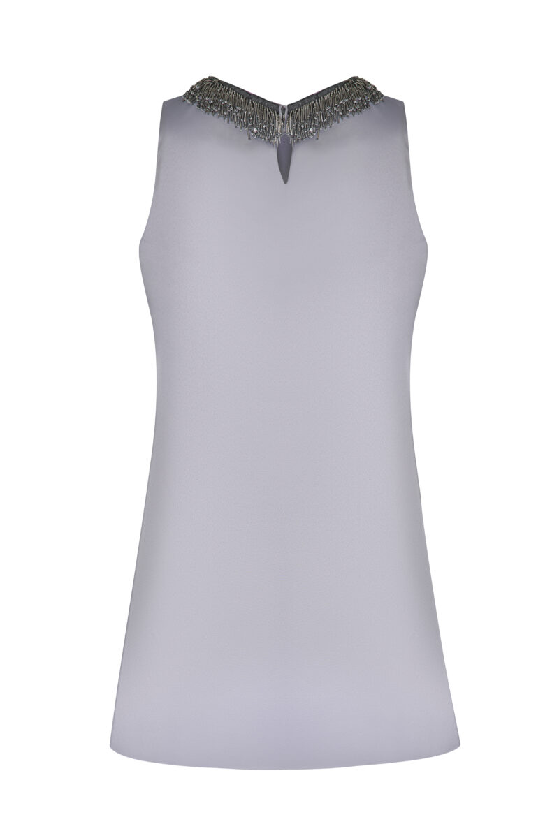 Melia Dress – Silver Matt Satin Embellished Mini Dress