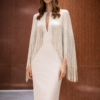Bianca Fringe Cape Crepe Evening Gown