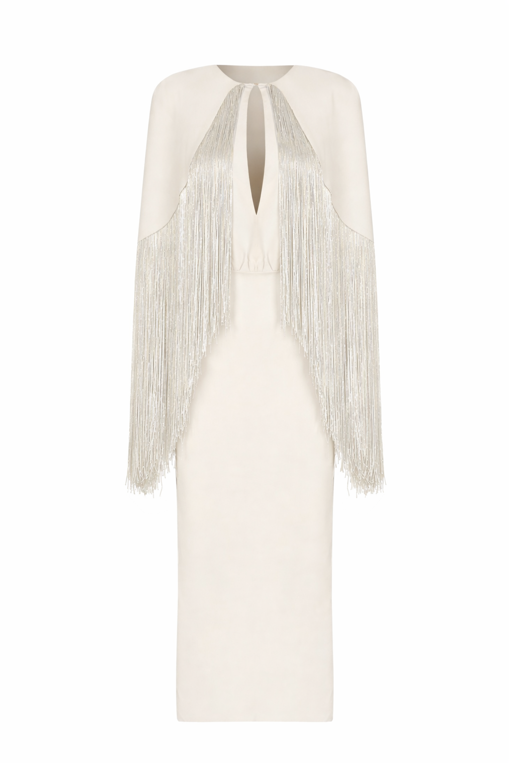 Bianca Fringe Cape Crepe Evening Gown