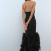 Amaline Dress – Black Crepe Halter Feather Gown