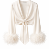 Flora Silk Top with Feather Cuffs
