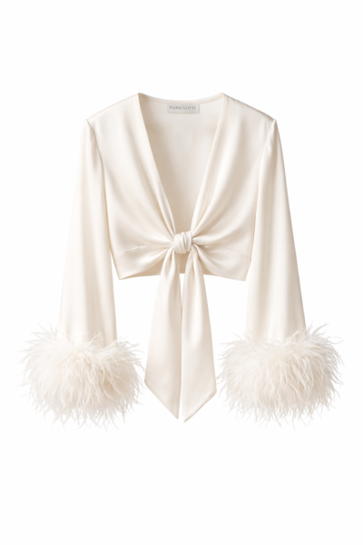 Flora Silk Top with Feather Cuffs