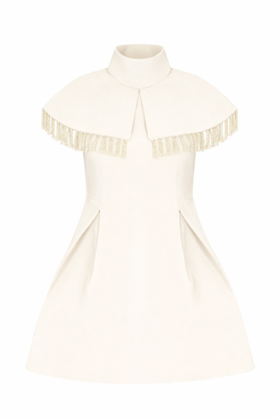 Kendal Dress – Off-White Pearl Fringe Cape Mini Dress