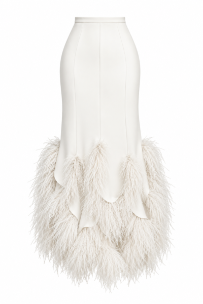Alina High-Waisted Feather Crepe Skirt – Off-White