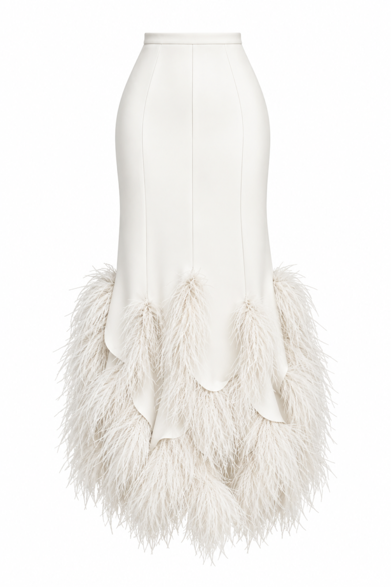 Alina High-Waisted Feather Crepe Skirt – Off-White