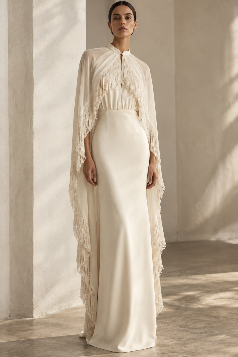 Zoe Chiffon Cape Dress Front