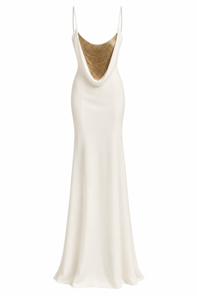 Aurore Viscose Crepe Chain-Drape Maxi Dress by Nana Gotti with gold-tone chain detailing