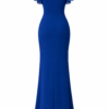 Back view of the Nana Gotti Azura cobalt blue maxi dress with sheer chiffon flutter sleeves, fitted waist, concealed zipper, and flared floor-length skirt
