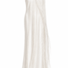 Front view of the Nana Gotti Ay Viscose Satin Fringe Maxi Dress in ivory, featuring a high halter neckline, dramatic cascading fringe detailing, and an elegant floor-length satin silhouette.