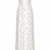 Calista Ivory Mother-of-Pearl Sequin Maxi Dress by Nana Gotti featuring delicate spaghetti straps, oversized circular sequins, and an elegant fitted silhouette, front view.