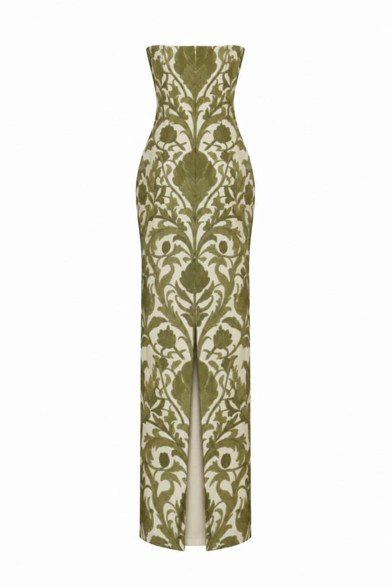 Flora Strapless Floral Twill Satin Maxi Dress by Nana Gotti – back view